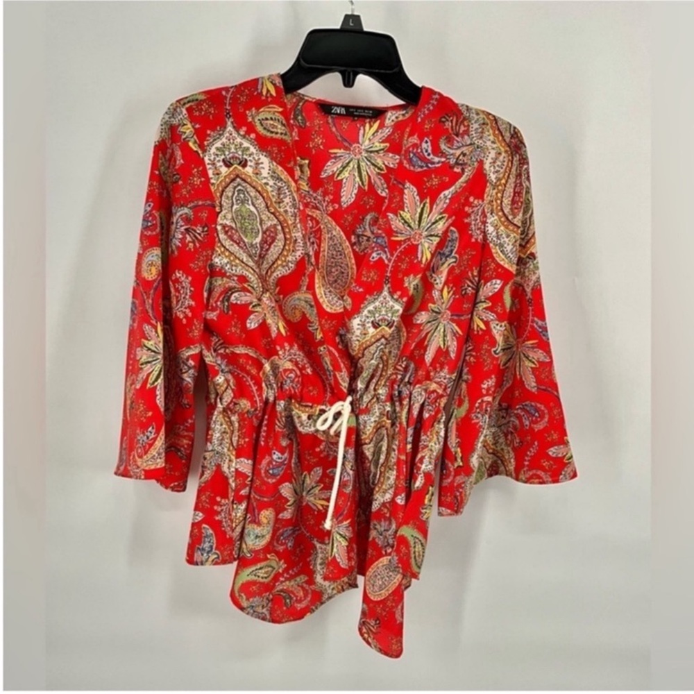 Zara Red Paisley Print Blouse